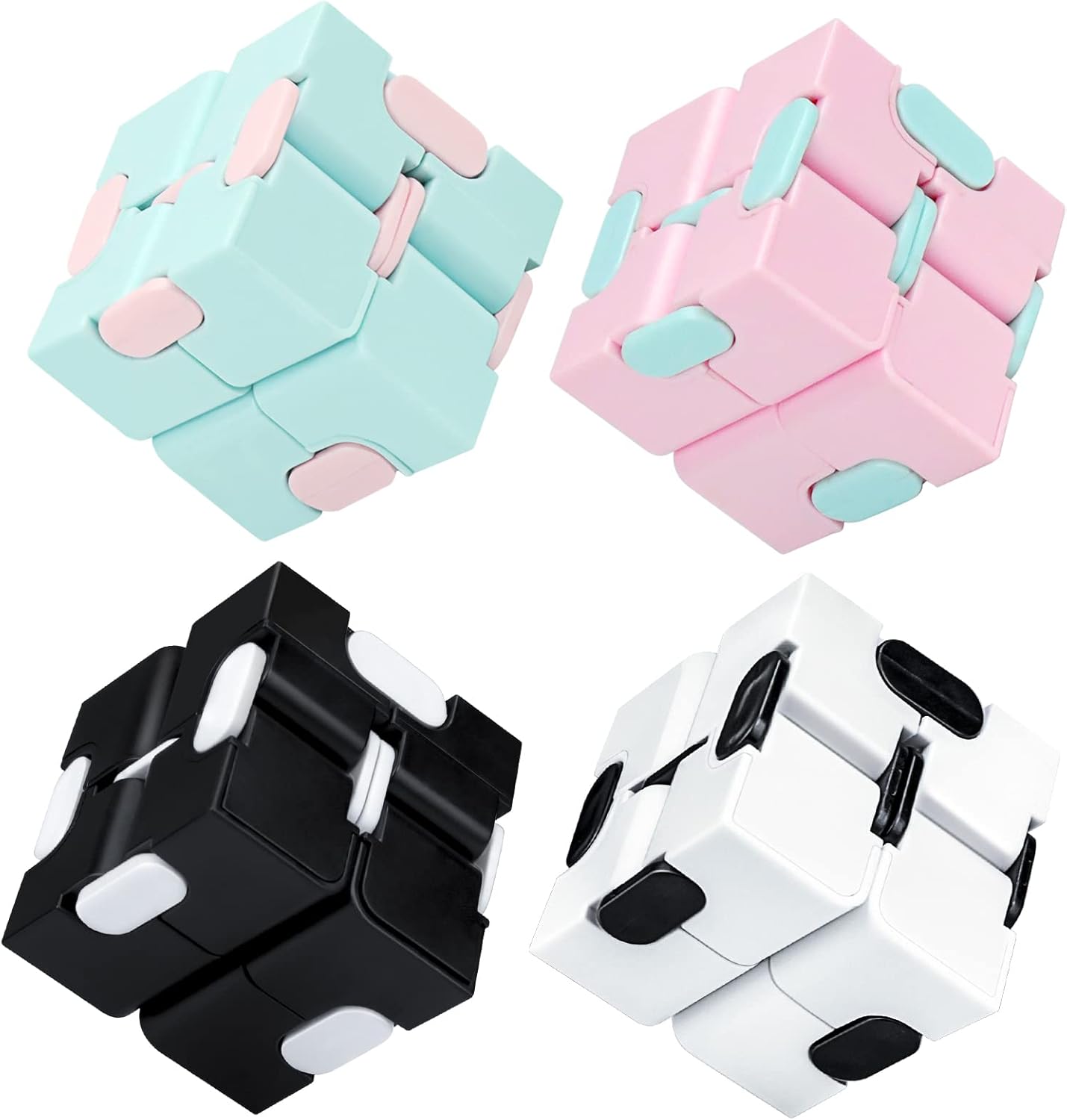 Infinitycube Fidget Toy Stress Relieving Fidgeting Game for Kids and Adults,Cute Pocket-sized Unique Gadget for Anxiety Relief and Kill Time (4, Macarons & Black White)