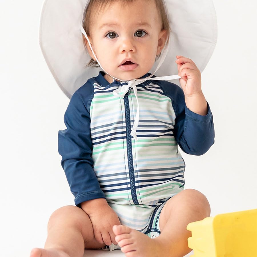 RUGGEDBUTTS Baby/Toddler Boy Swimsuit, One Piece Zipper Rash Guard Sunsuit with UPF 50+ Sun Protection