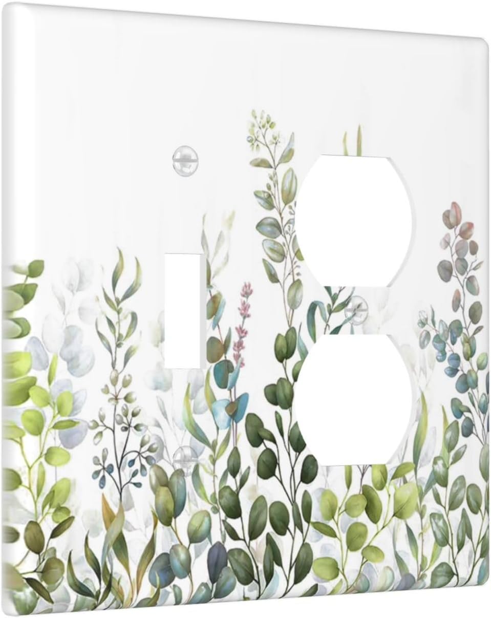 Green Eucalyptus Leaf Plant Herbs Springnature Wallplates 1 Toggle 1 Duplex Switch Plate Electrical GFCI Faceplate Decorative Light Switch Covers for Bed Room Living Room Decor