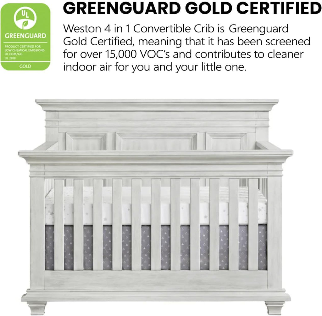 Oxford Baby Weston 4-in-1 Convertible Crib, Vintage White, GreenGuard Gold Certified