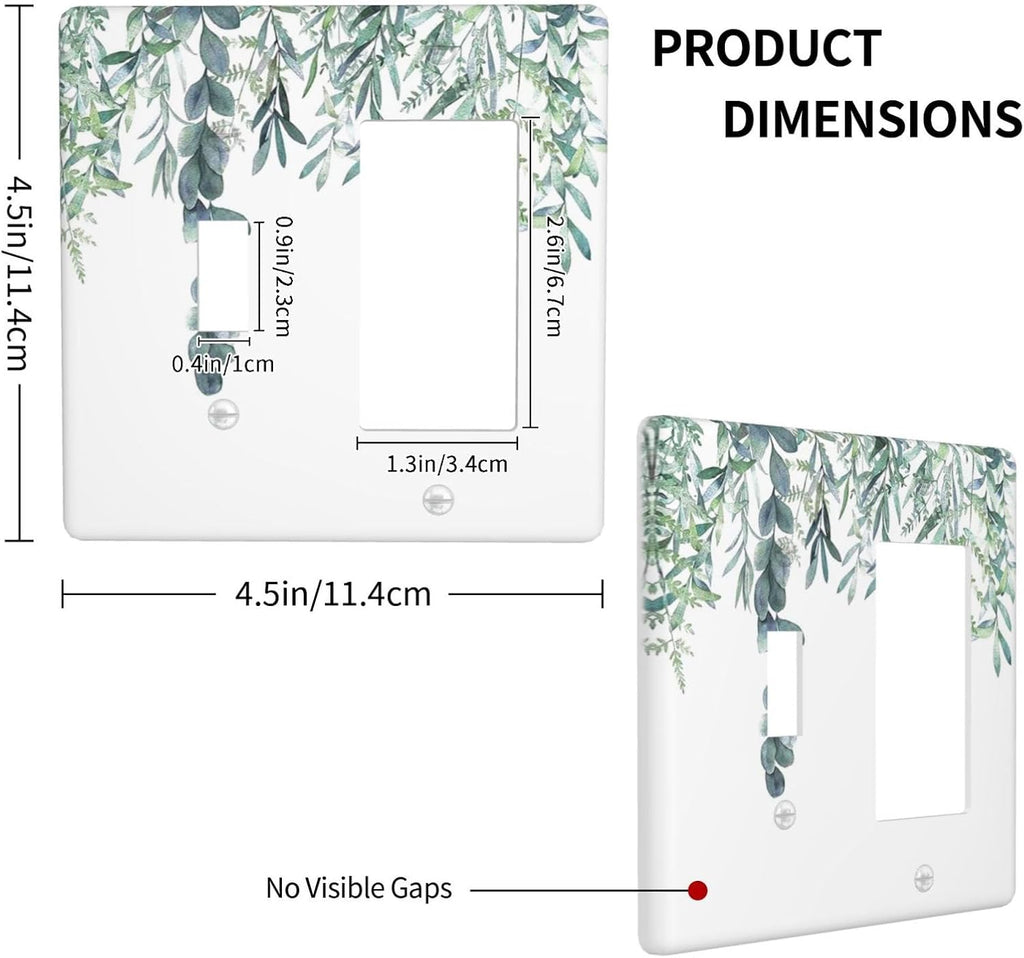 Eucalyptus Leaves Greenery Vine Flowers Simplicity Outlet Covers 1 Toggle 1 Rocker Combination Decorative Wall Plate Electrical Switch Plates Light Switch Cover Plate for Bed Room Living Room Decor