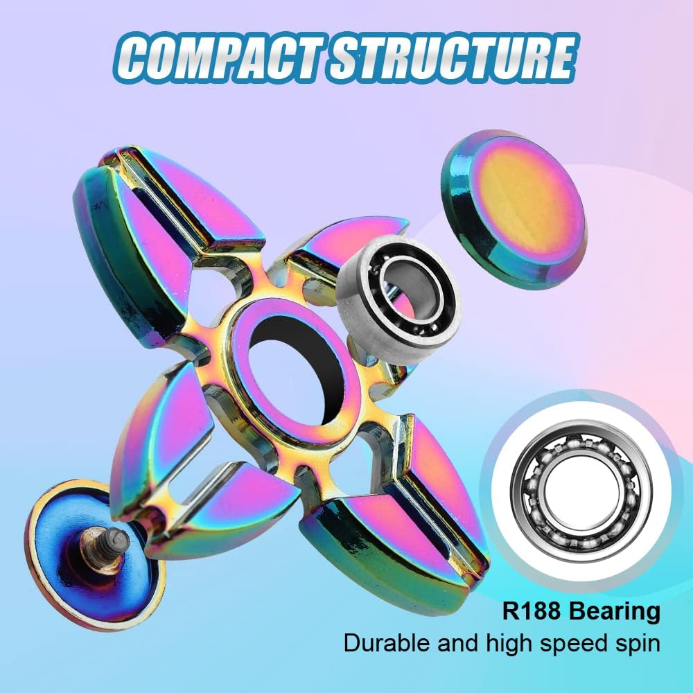 7 Pack Rainbow Fidget Spinners Pack Stress Relief Toys for Kids Adults, Finger Hand Spinner Metal Fidget Bulk Set Desk Toy for Anti-Anxiety Focus, Cool Small Gadget Novelty Gifts Party Favor