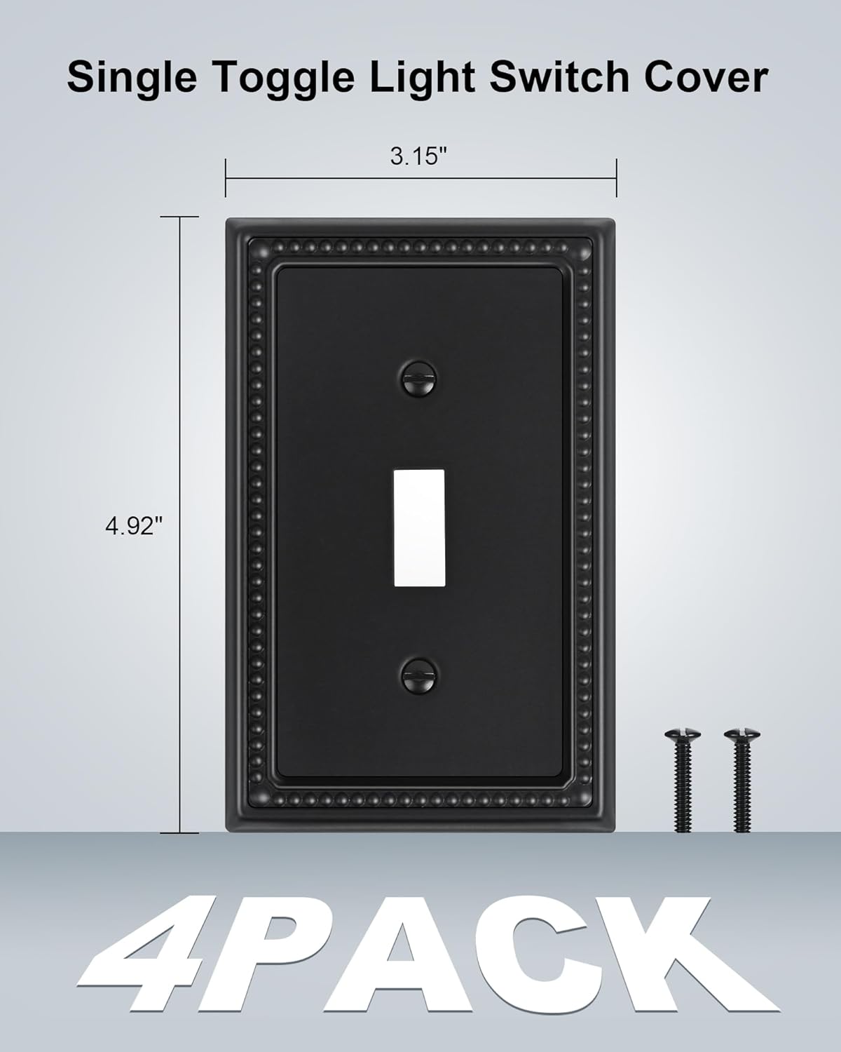 4-Pack Single Toggle Light Switch Cover Plate, Pearls Decorative Switch Plate Covers, Black 1 Gang Metal Wall Plate, Corrosion Resistant