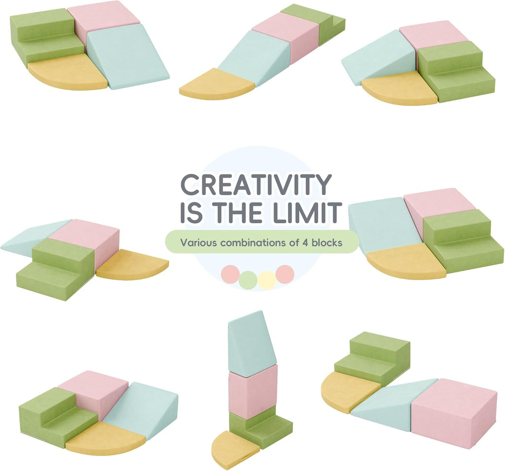 Large Baby Climbing Blocks – 6 Pcs Climbing Toys for Toddlers - Ultra High Density Soft Foam Play Gym Equipment Easy Wash for Indoor Nursery, Classic (Pink, 4-Piece)