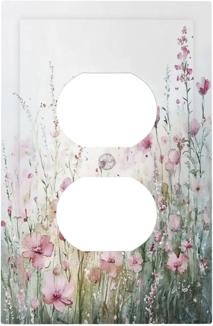 Outlet Covers Wildflower Botanical Watercolor Floral 1 Gang Duplex Light Switch Cover Decorative Switch Plates Electrical Receptacle Faceplate Wall Plate For Bed Room Living Room Decor