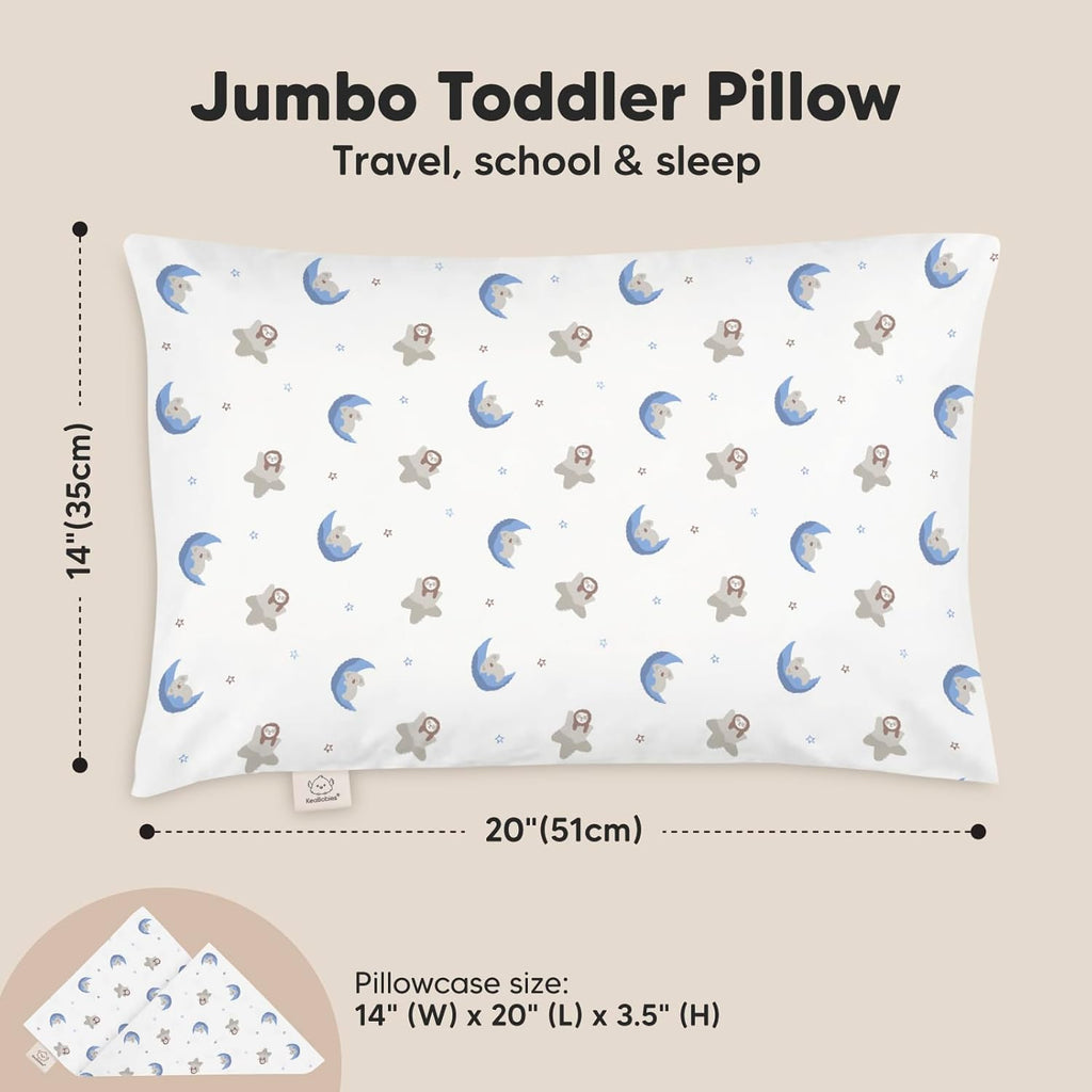KeaBabies Toddler Pillow with Pillowcase, Jumbo 14X20 - Soft Organic Cotton Toddler Pillows for Sleeping - Machine Washable - Perfect for Travel, Toddler Bed Set (Space Drift)