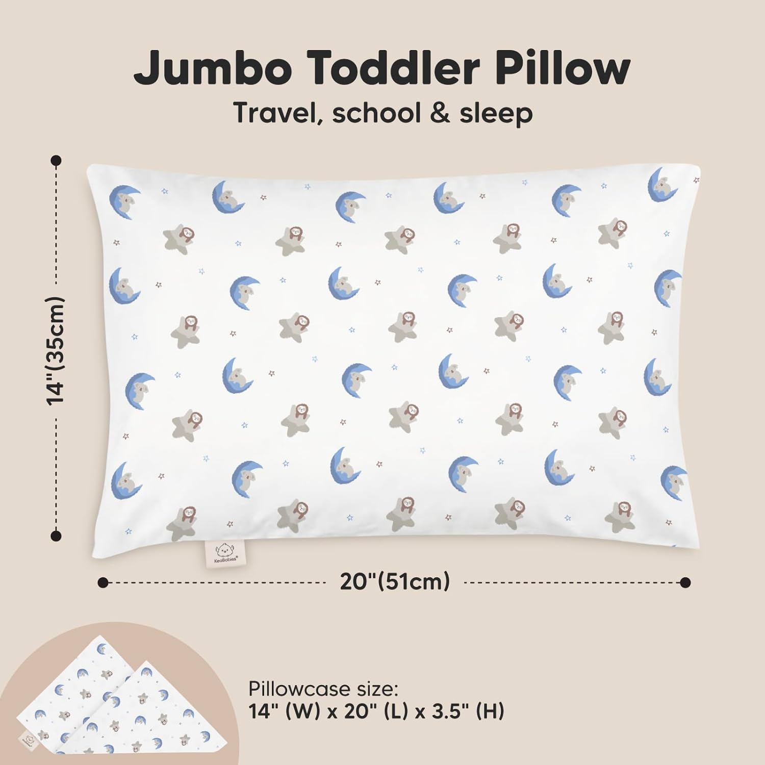 KeaBabies Toddler Pillow with Pillowcase, Jumbo 14X20 - Soft Organic Cotton Toddler Pillows for Sleeping - Machine Washable - Perfect for Travel, Toddler Bed Set (Space Drift)