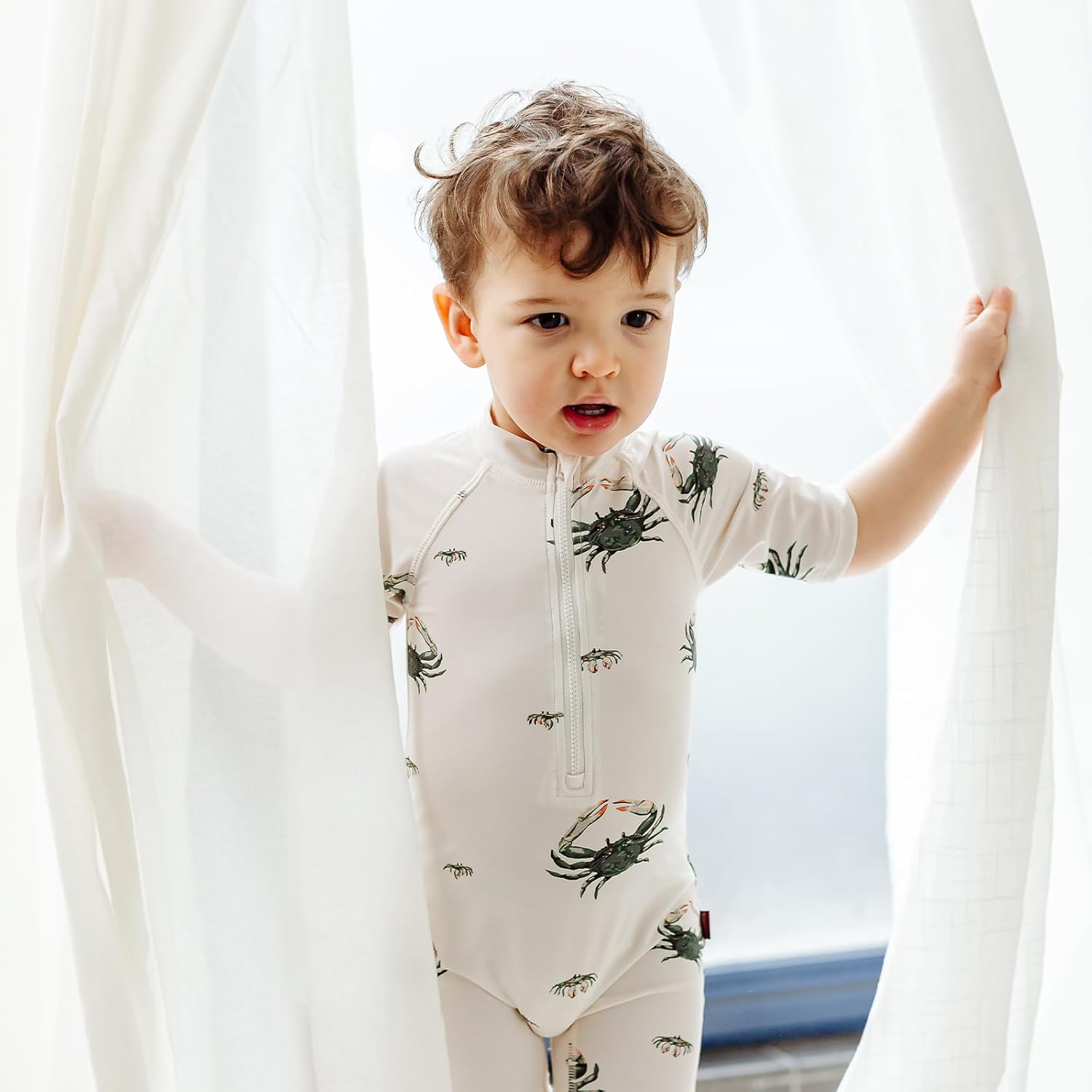 Milkbarn One Piece Swimsuit, Short Sleeve Zipper Bathing Suit for Infant Baby Boy Girl, Toddler Rash Guard Swimwear, Duck