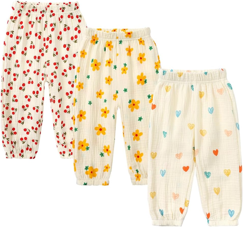 MYGBCPJS Baby Boys Girls Cotton Linen Trousers Kids Casual Ankle Pants Loose Long Bloomers