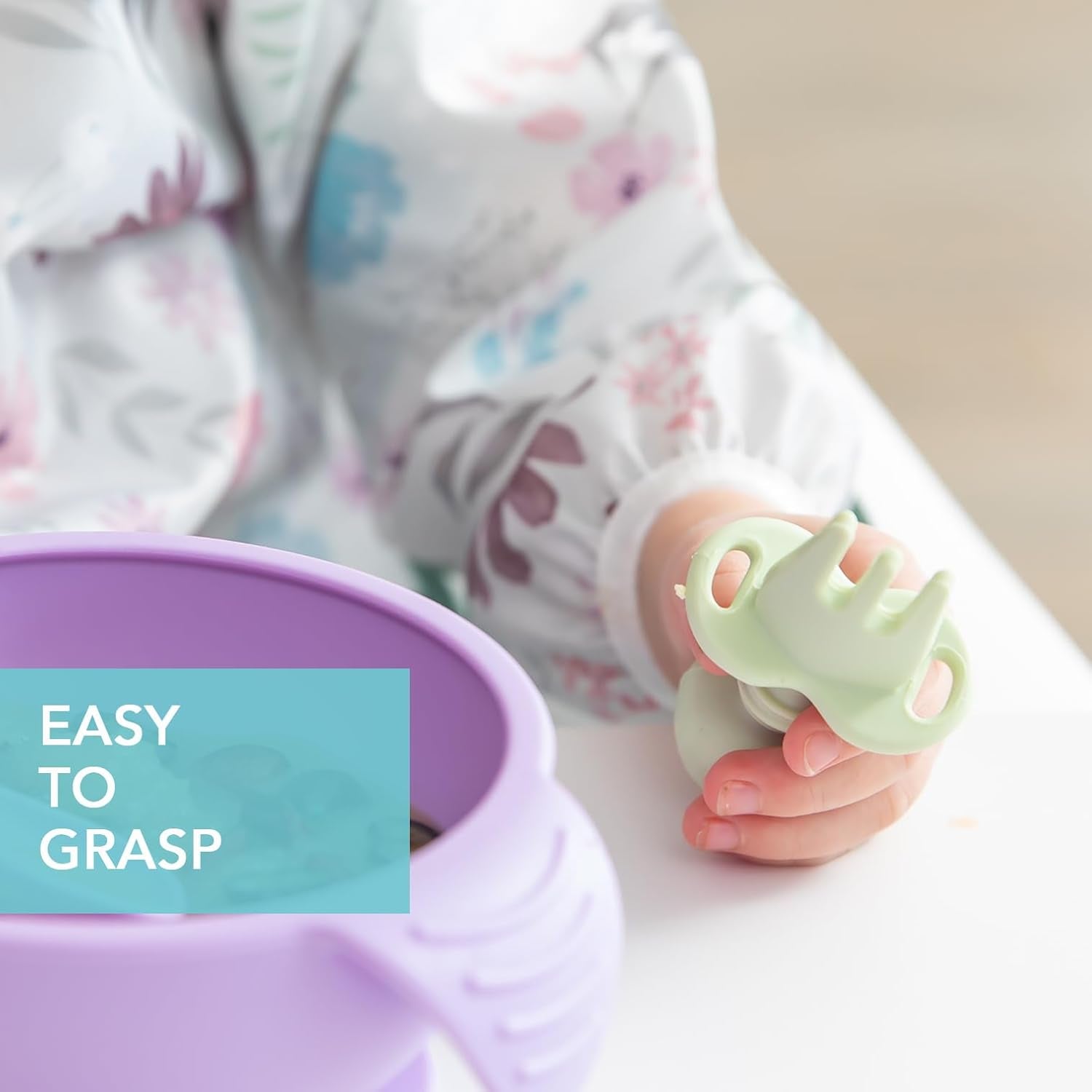 Bumkins Baby Utensils Set, Chewtensils Silicone Spoons for Dipping, Self-Feeding, Baby Led Weaning, Trainer Learning, First Stage Eating, Soft Practice Fork and Spoon, Babies 6 Months, Sage Green