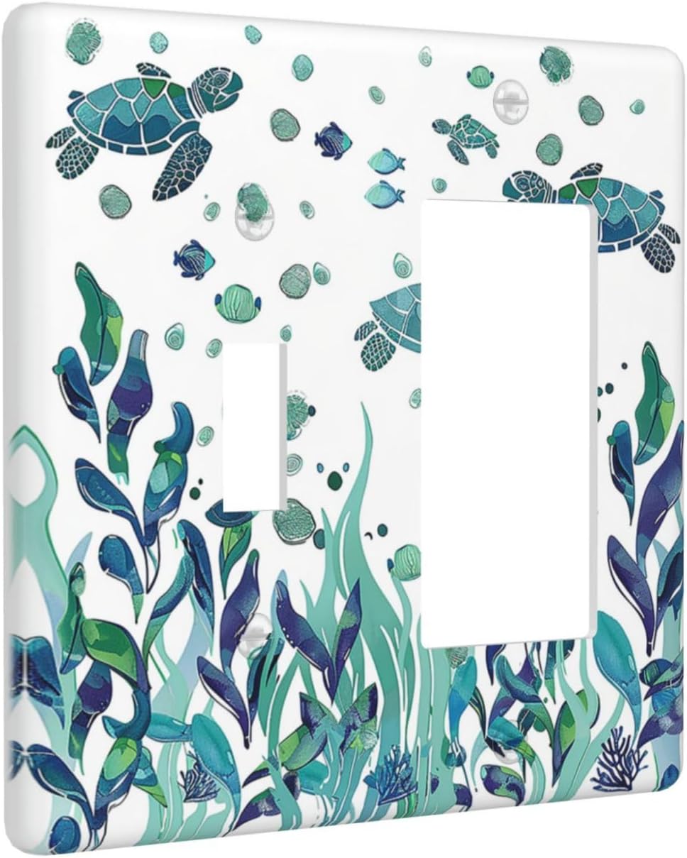 Outlet Covers Vibrant Turtle Seagrass Watercolor Painting 1 Toggle 1 Rocker Combination Decorative Wall Plate Electrical Switch Plates Light Switch Cover Plate for Bathroom living Room Decor