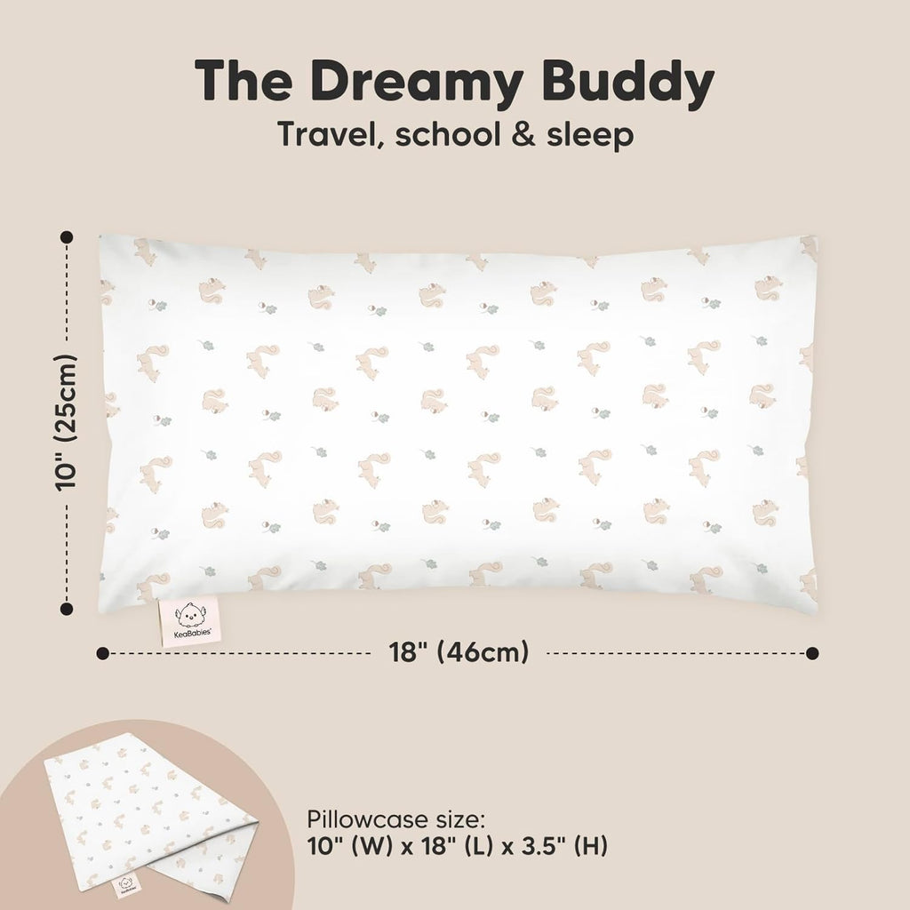 Toddler Pillow with Pillowcase - 10x18 My Little Dreamy Kids Travel Bed Pillows for Sleeping, Organic Cotton Small Pillowcase, Soft & Breathable, Machine Washable, Toddlers 2-5 Years Old (Nibbles)