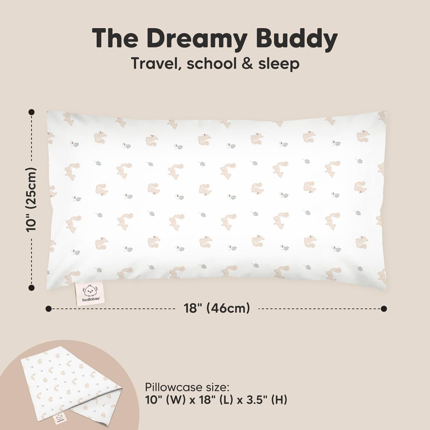 Toddler Pillow with Pillowcase - 10x18 My Little Dreamy Kids Travel Bed Pillows for Sleeping, Organic Cotton Small Pillowcase, Soft & Breathable, Machine Washable, Toddlers 2-5 Years Old (Nibbles)