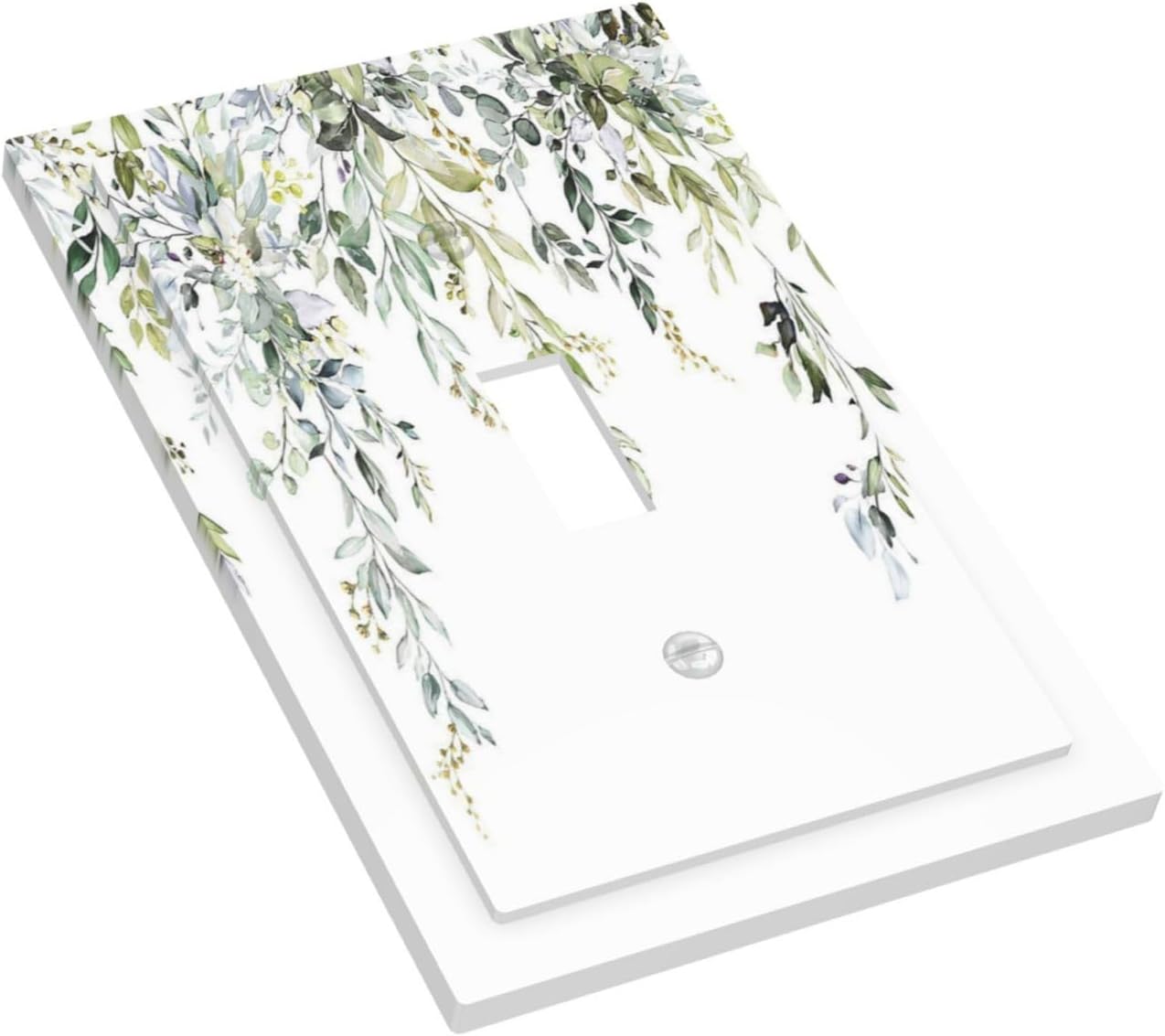 Decorative Light Switch Cover Boho Farmhouse Flower Leaf Sage Green 1 Gang Single Toggle Device Electrical Faceplate Switchplates Decorator Outlet Wall Plate for Bedroom Cabin Decor