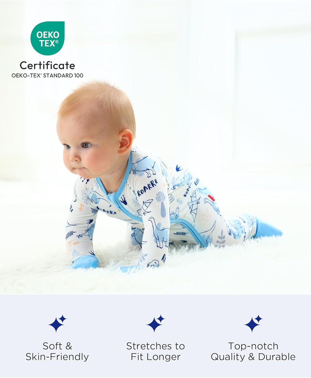 Baby One-Piece Romper Footless Bamboo Viscose Pajamas Sleepers for Baby Boys and Girls