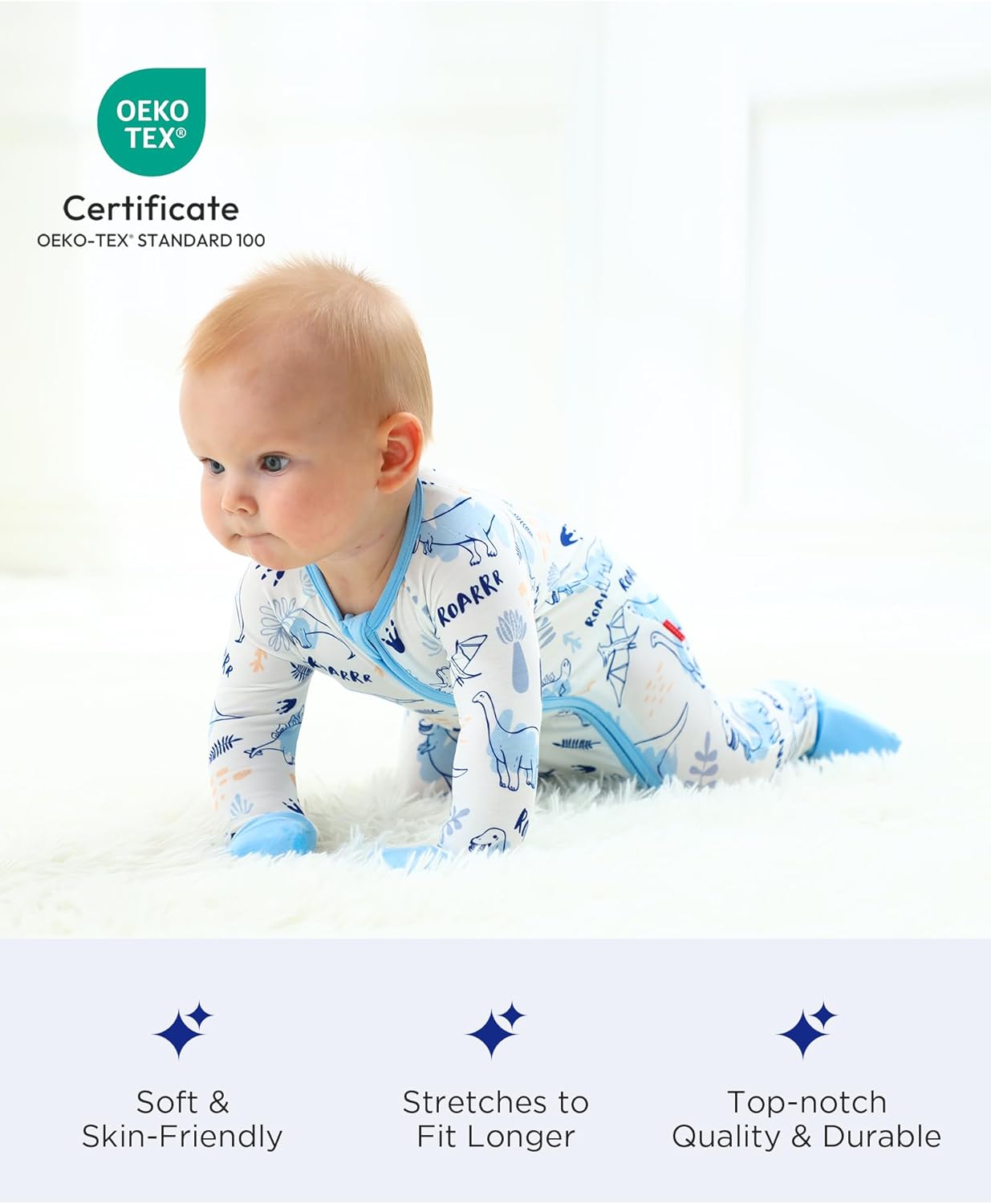 Baby One-Piece Romper Footless Bamboo Viscose Pajamas Sleepers for Baby Boys and Girls