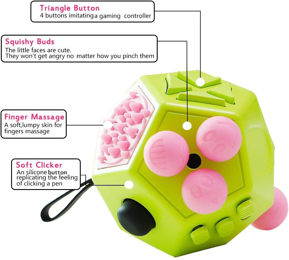 12 Sided Fidget Toys, Dodecagon Cube Toys Anti-Anxiety,Relieves Stress and Autism for Children,Teens and Adults (Green/A3)
