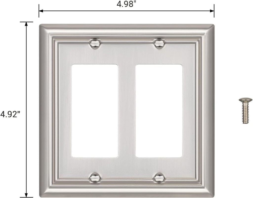 DEWENWILS Double Decorator Wall Plates, Brushed Nickel Outlet Covers, Metal Face Plates for Electrical Outlets, GFCI, Dimmer Switch, 2-Pack