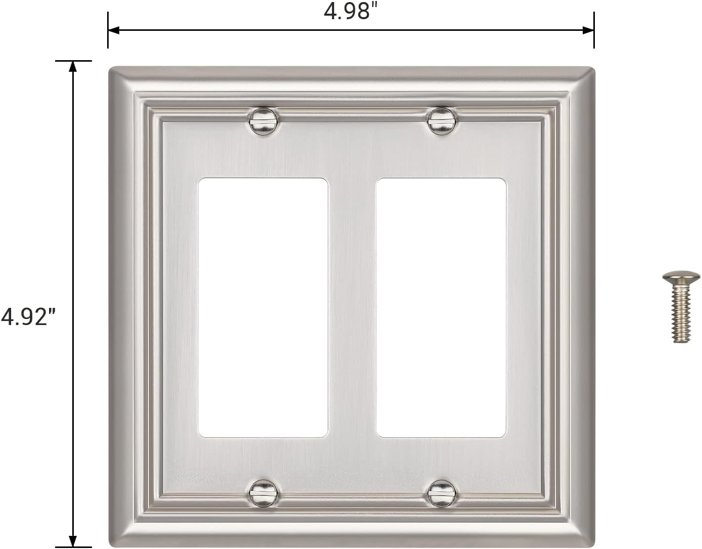 DEWENWILS Double Decorator Wall Plates, Brushed Nickel Outlet Covers, Metal Face Plates for Electrical Outlets, GFCI, Dimmer Switch, 2-Pack