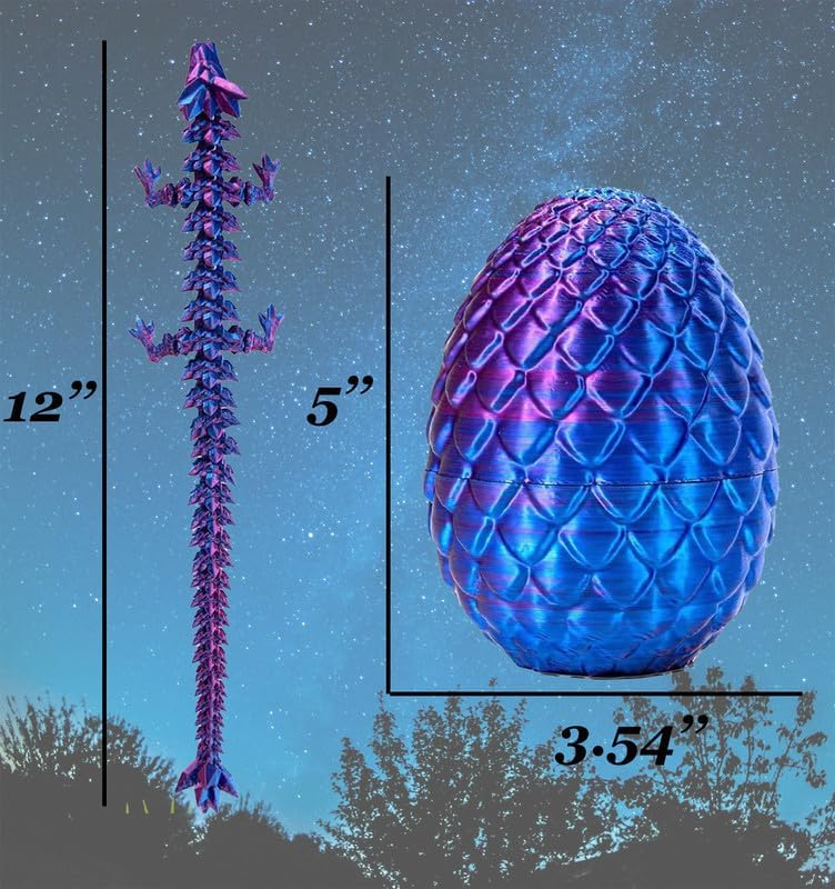 3D Printed Dragon Egg, 12inch Dragon Fidget Toys with Wings Easter Basket Stuffers Executive Desk Toys Crystal Dragon for Autism/ADHD Home Office Decor