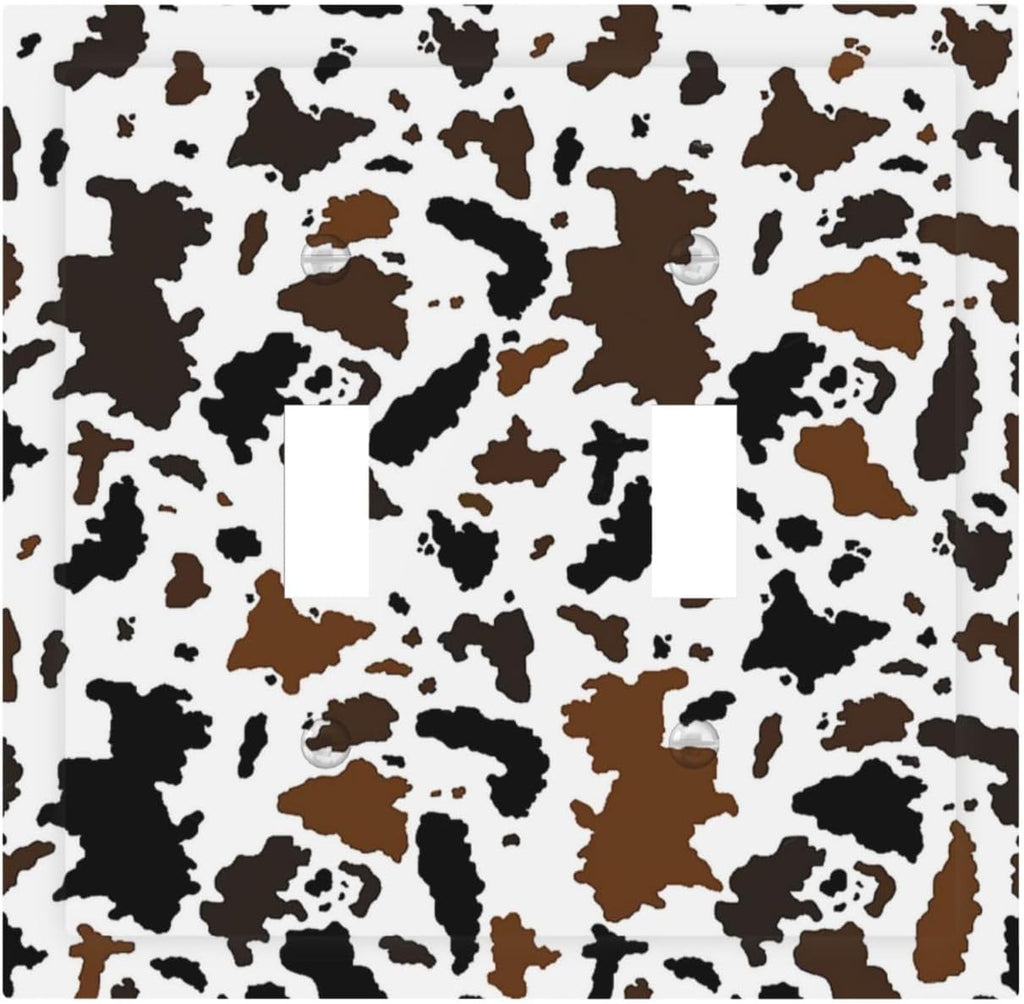 Decorative Switch Plates Rustic Cowhide Highland Cow Milk Cow 2 Gang Double Toggle Outlet Light Switch Cover Wall Plate Electrical Faceplate For Farmhouse Home Decor