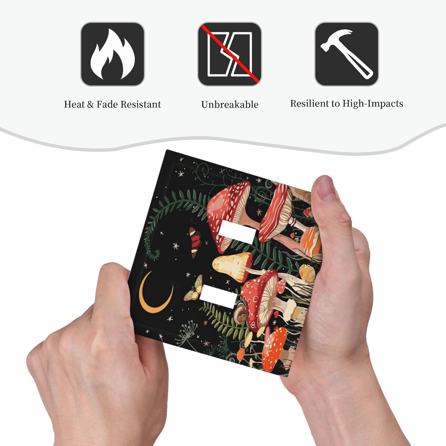 Moon Star Red Mushroom Forest Butterfly Green Plant Decorative Switch Plates 2 Gang Double Toggle Outlet Light Switch Cover Wall Plate Electrical Faceplate for Kids Room Home Decor