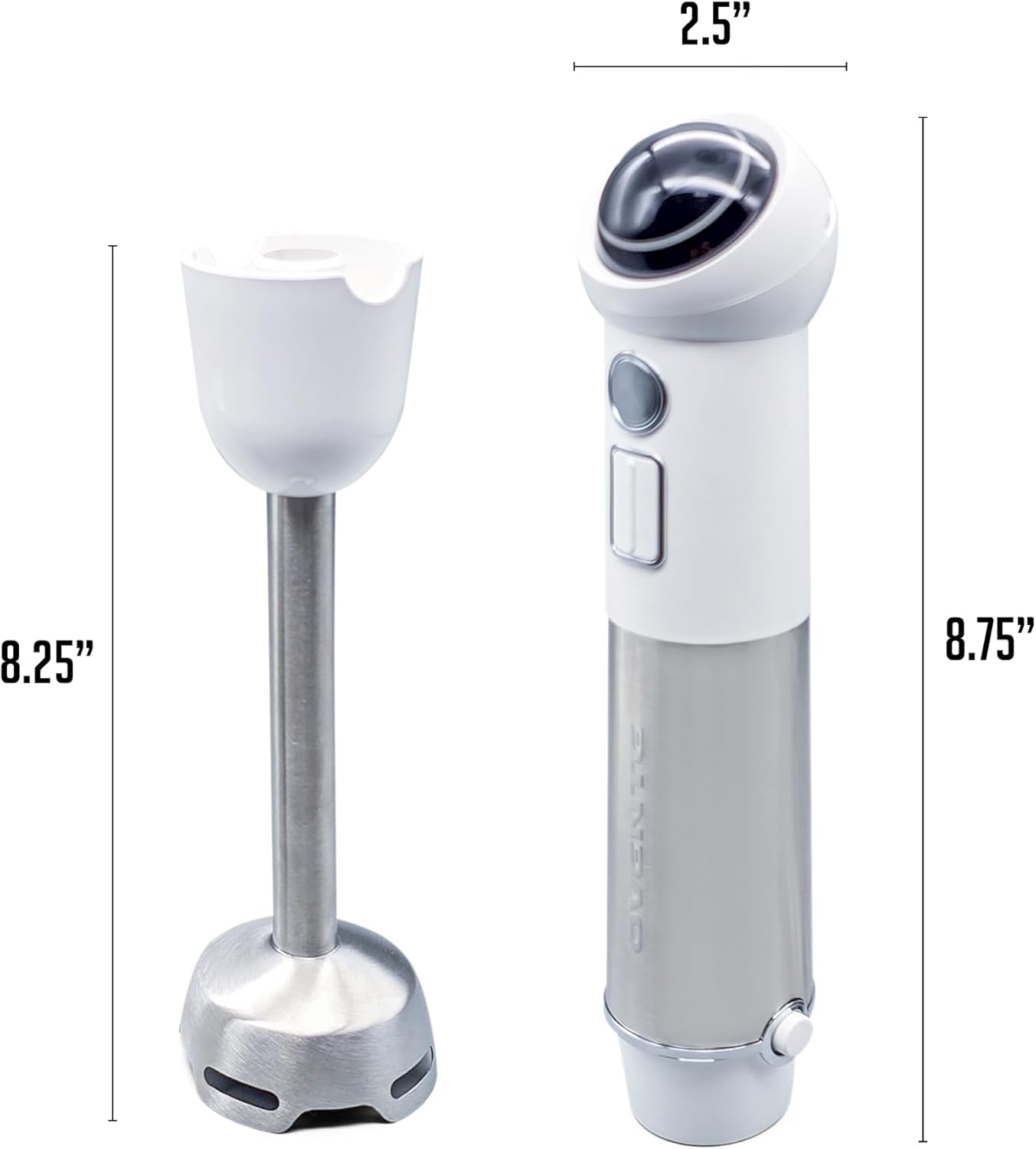 OVENTE Cordless Immersion Hand Blender, 300W Rechargeable Handheld Portable Stick Mixer with Speed Pulse Activating Sensor and Stainless Steel Blades for Smoothies, Shakes or Baby Food, White HR995W