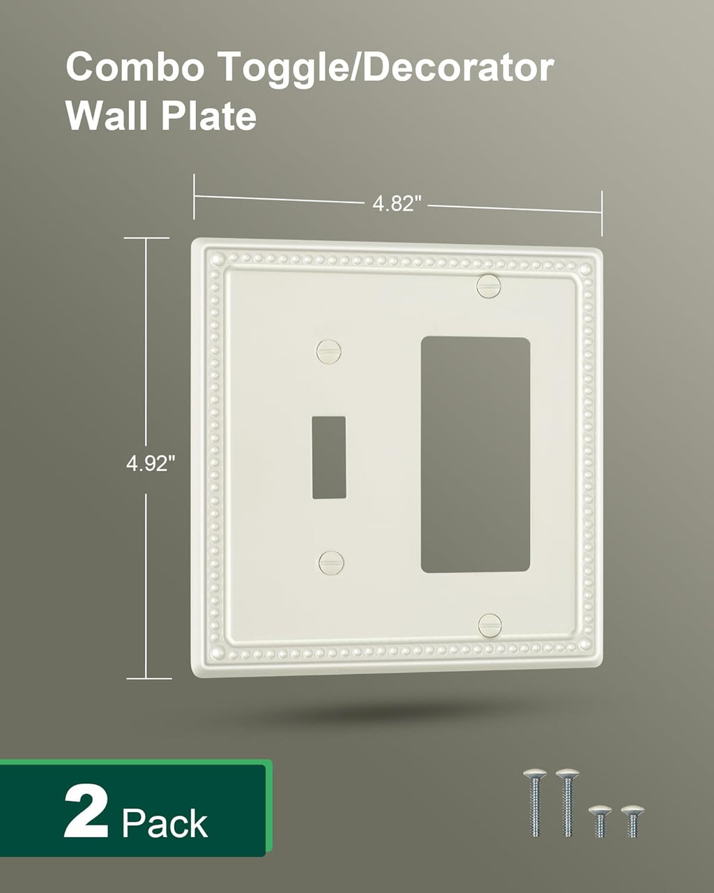 2-Pack Combo Toggle/Decorator Light Switch Cover Plate, Pearls Decorative Electrical Outlet Covers, Metal Wall Switch Plates and Outlet Covers, Light Almond