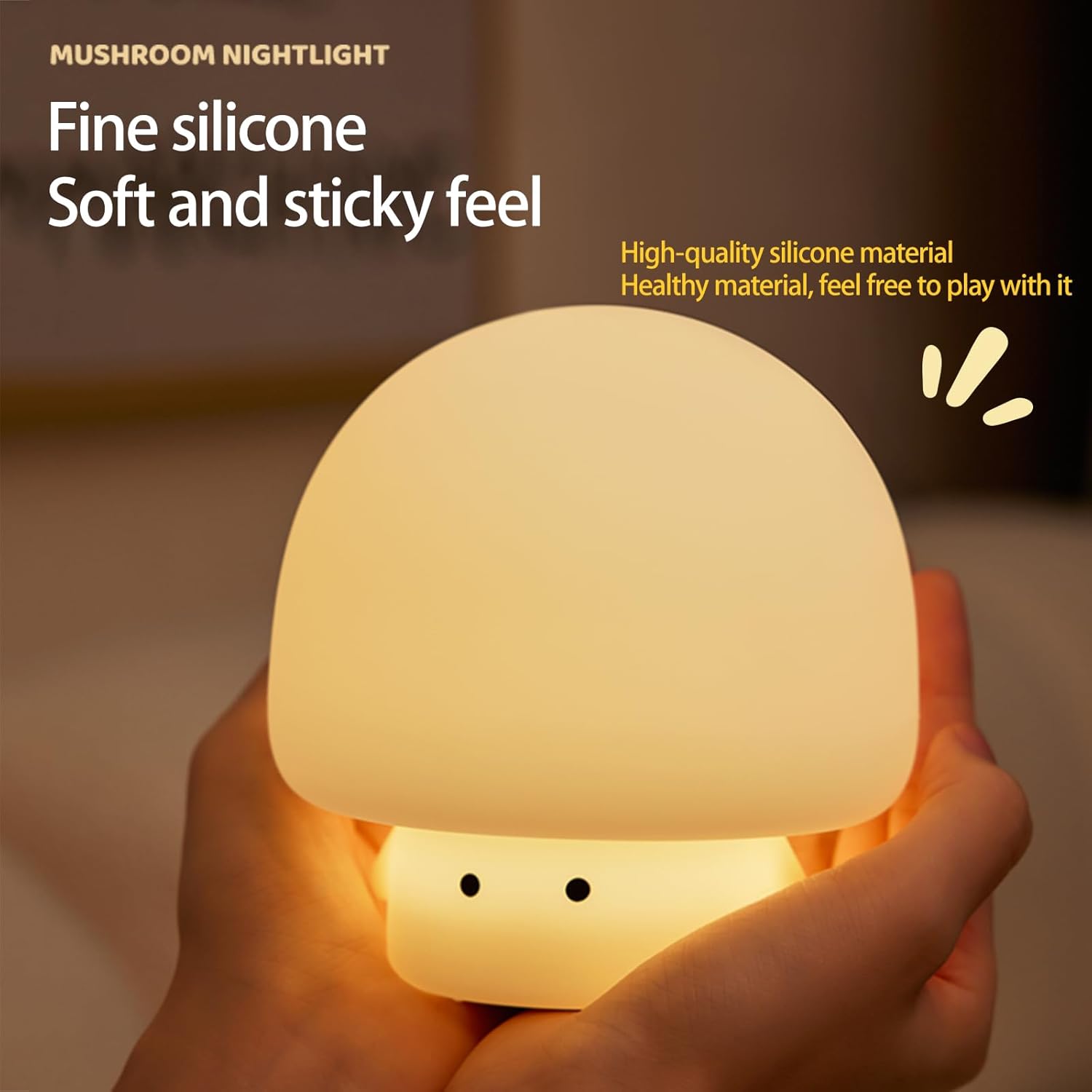 Cute Baby Night Light for Kids,Rechargeable Dimmable Silicone Nursery Toddler Mushroom Nightlight,Squishy Bedside Lamp for Night Stands,Fun Decor for Children,Mother's Day Gift(White)