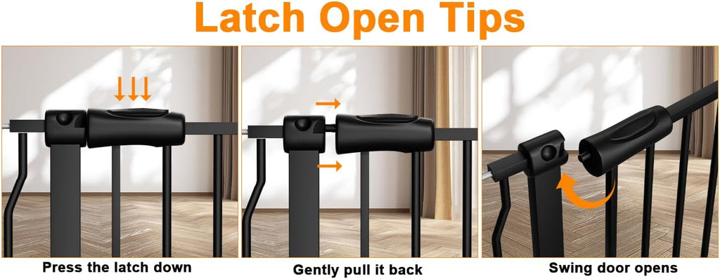 HOOEN 30" Tall Extra Wide Baby Gates for Doorways Stairs 76 to 86 in Large Long Pressure Mounted Pet Dog Gate Metal Tension Indoor Child Safety Gates with Extension Kits