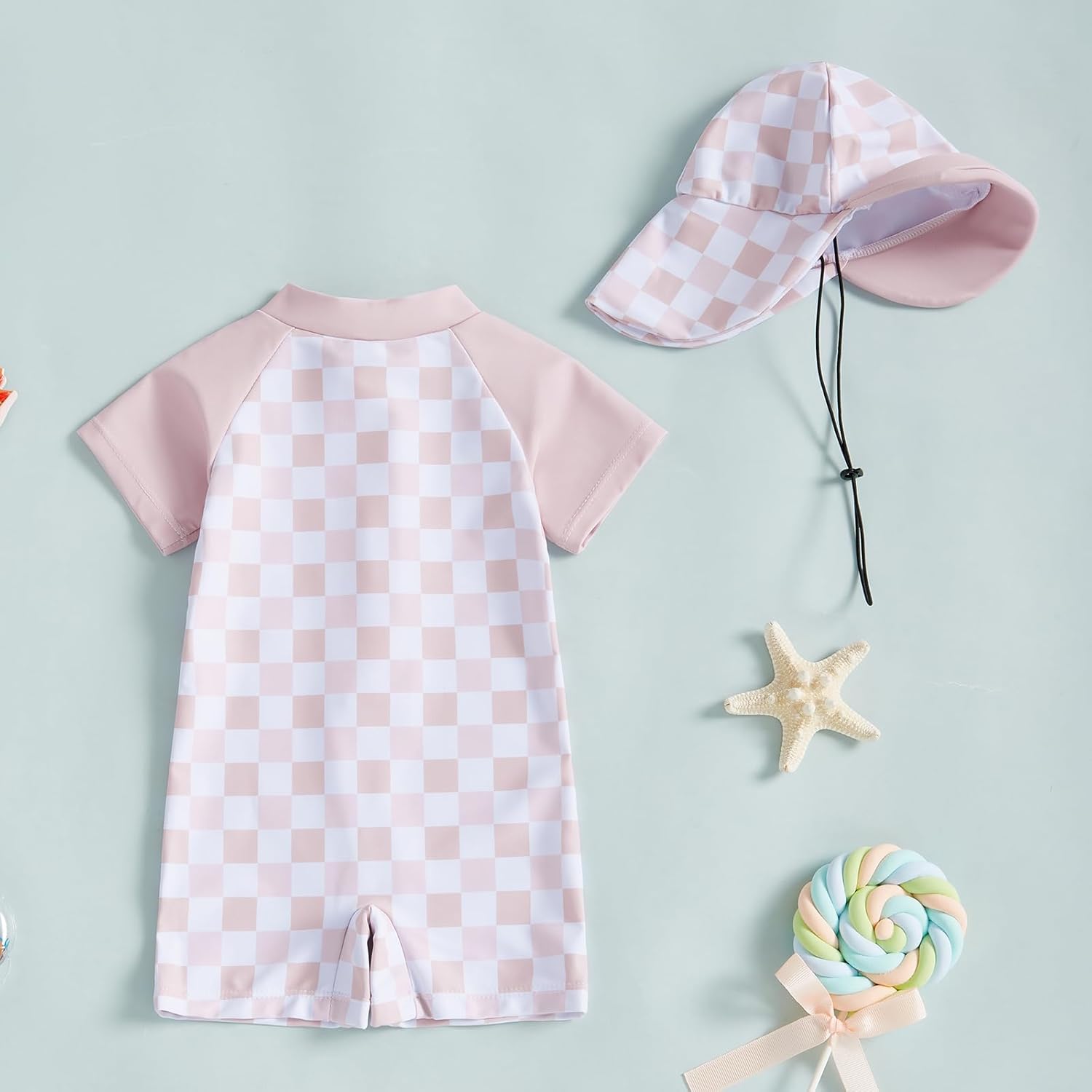 MAYUMMPY Baby Boys Girls Swimwear Casual Zipper One Pieces Rash Guard Swimsuit and Hat Beachwear Bathing Suit