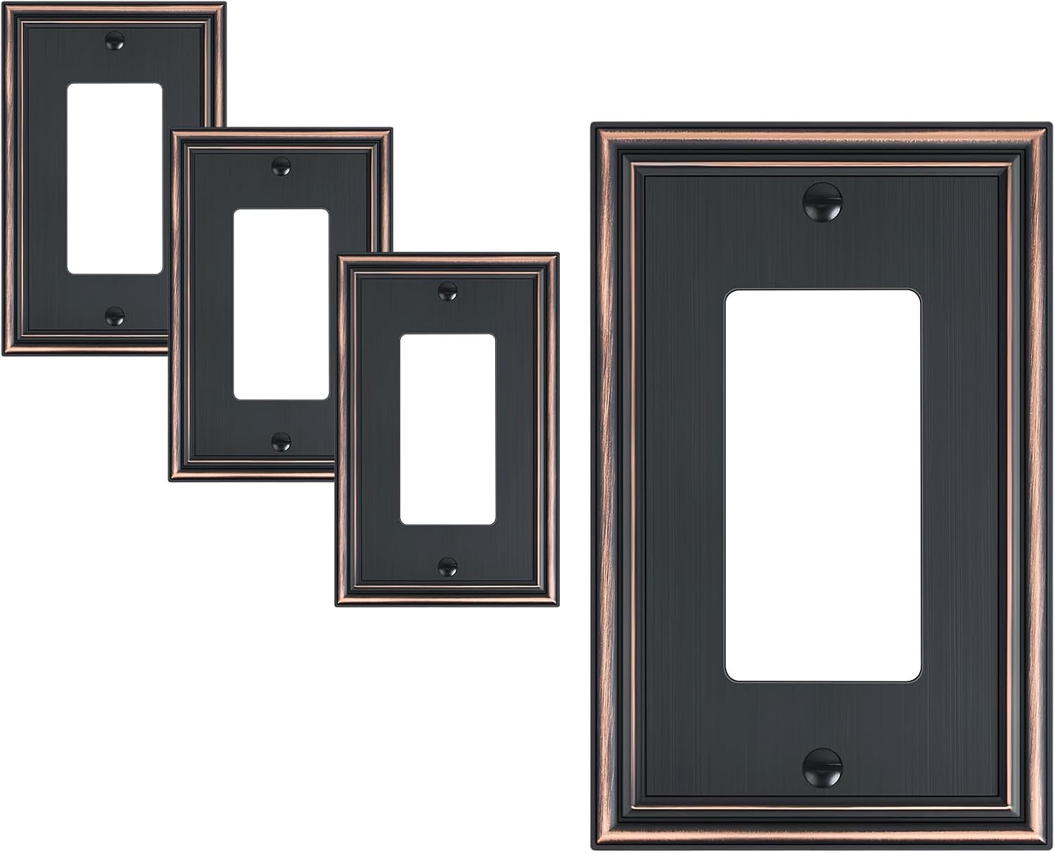 4-Pack Decorator Outlet Cover Plate, Aged Bronze Decorative Switch Plates and Outlet Covers, Durable Zinc Alloy Wall Plates for Electrical Outlets, Receptacle, GFCI Outlet, Dimmer Switch