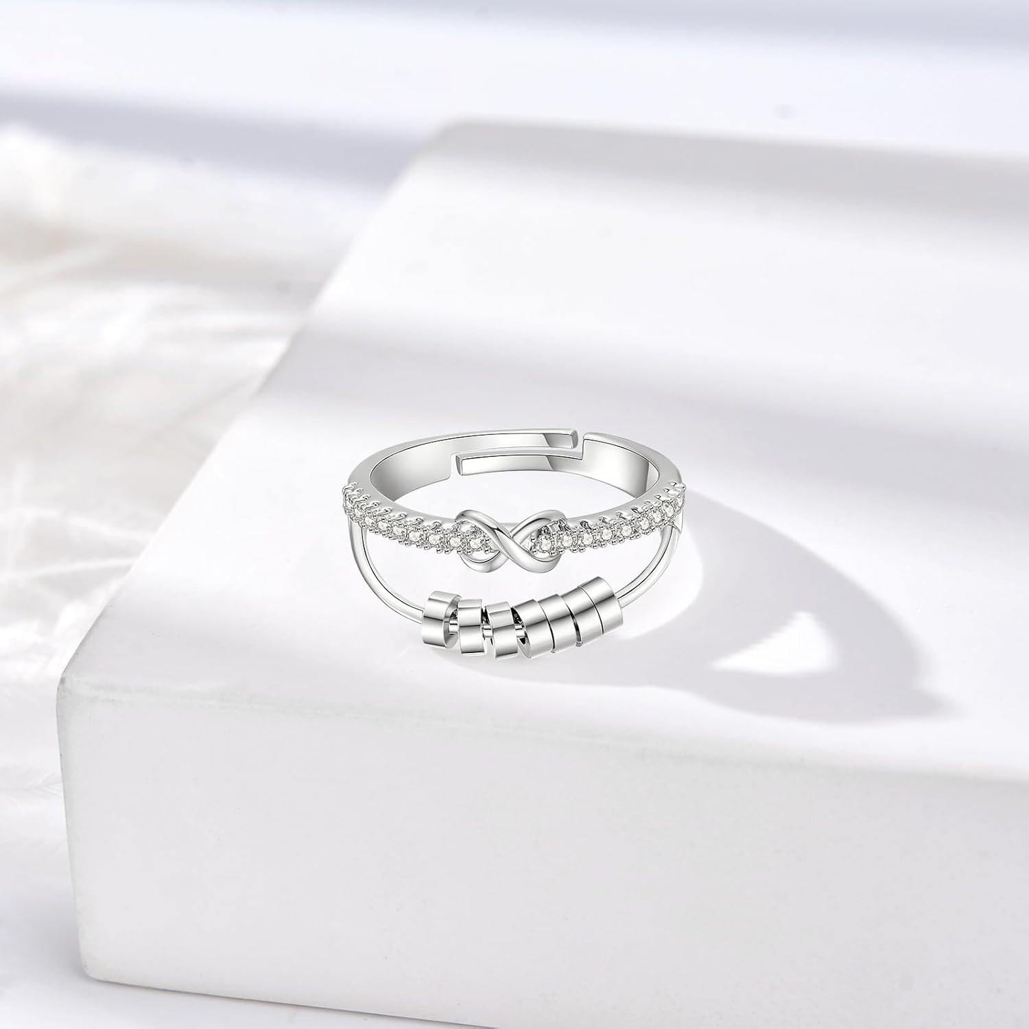 INFUSEU Funny Spinner Fidget Rings for Women Girls Anti Anxiety Stress Worry, Adjustable Size