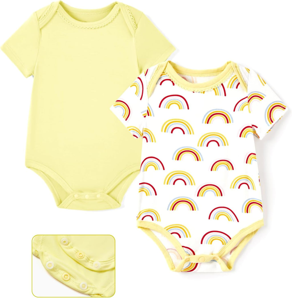 PATPAT Baby Bodysuits Supersoft Bamboo Viscose - Short Sleeve Boys and Girls - Newborn Infant Unisex Clothes Pack