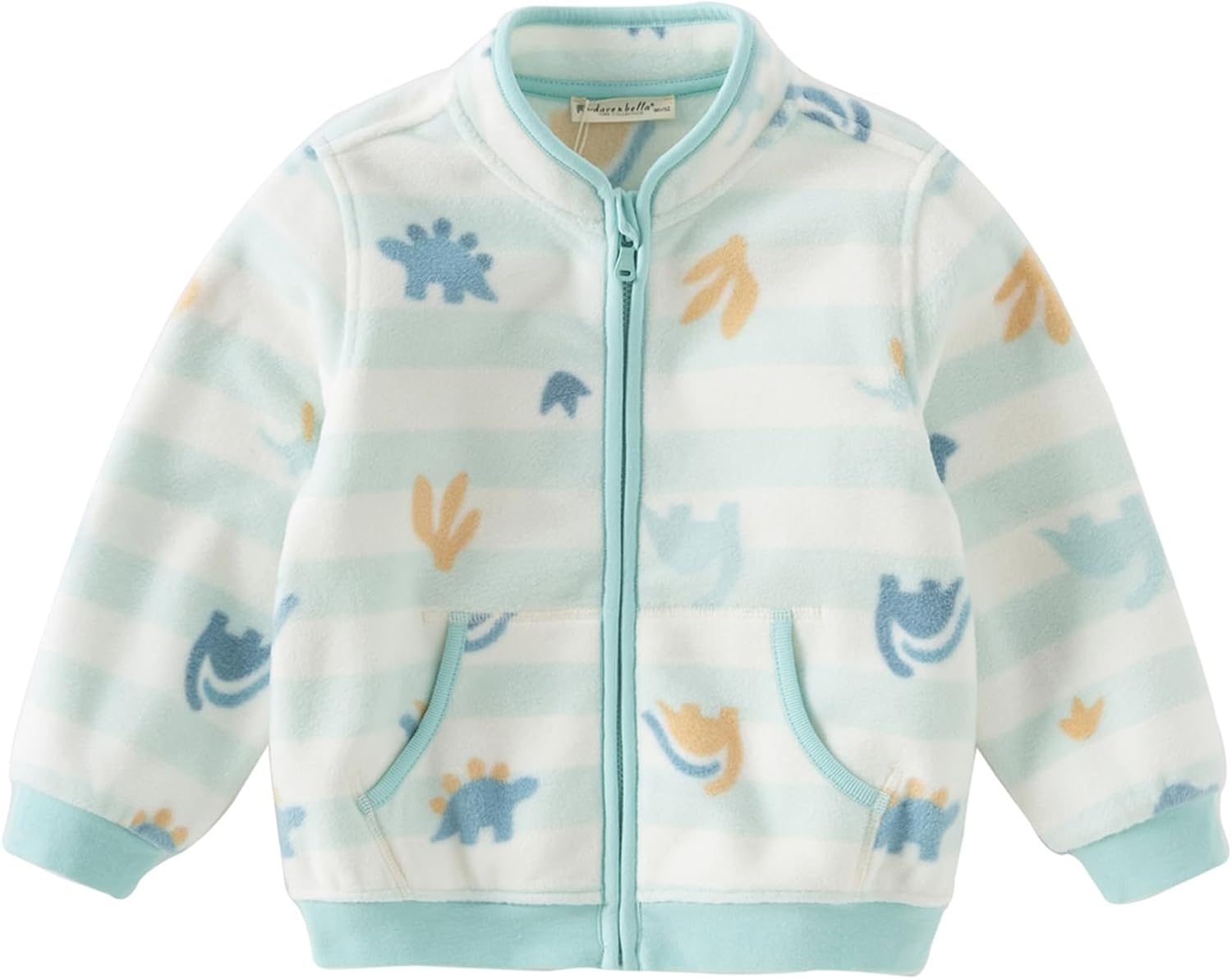 DAVE & BELLA Kids Printed Polar Fleece Jacket Toddler Baby Boys Girls Zip Up Long Sleeve Spring Fall Warm Outerwear Coat