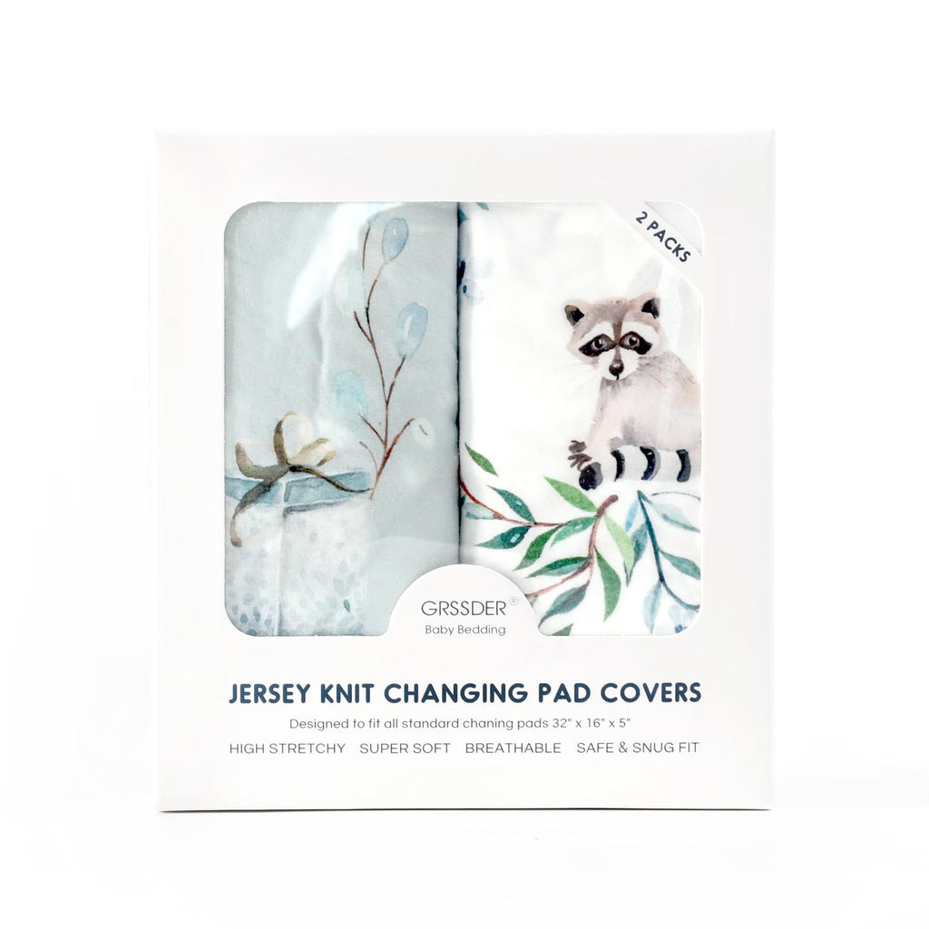 GRSSDER Stretch Ultra Soft Jersey Knit Changing Pad Cover Set 2 Pack, Change Table Pad Covers Fit 32"/34" x 16" Pads Safe and Snug, Pretty Pattern for Boys and Girls