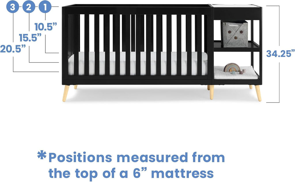 Delta Children Essex 4-in-1 Convertible Crib and Changer, Black Ebony w/Natural Knobs
