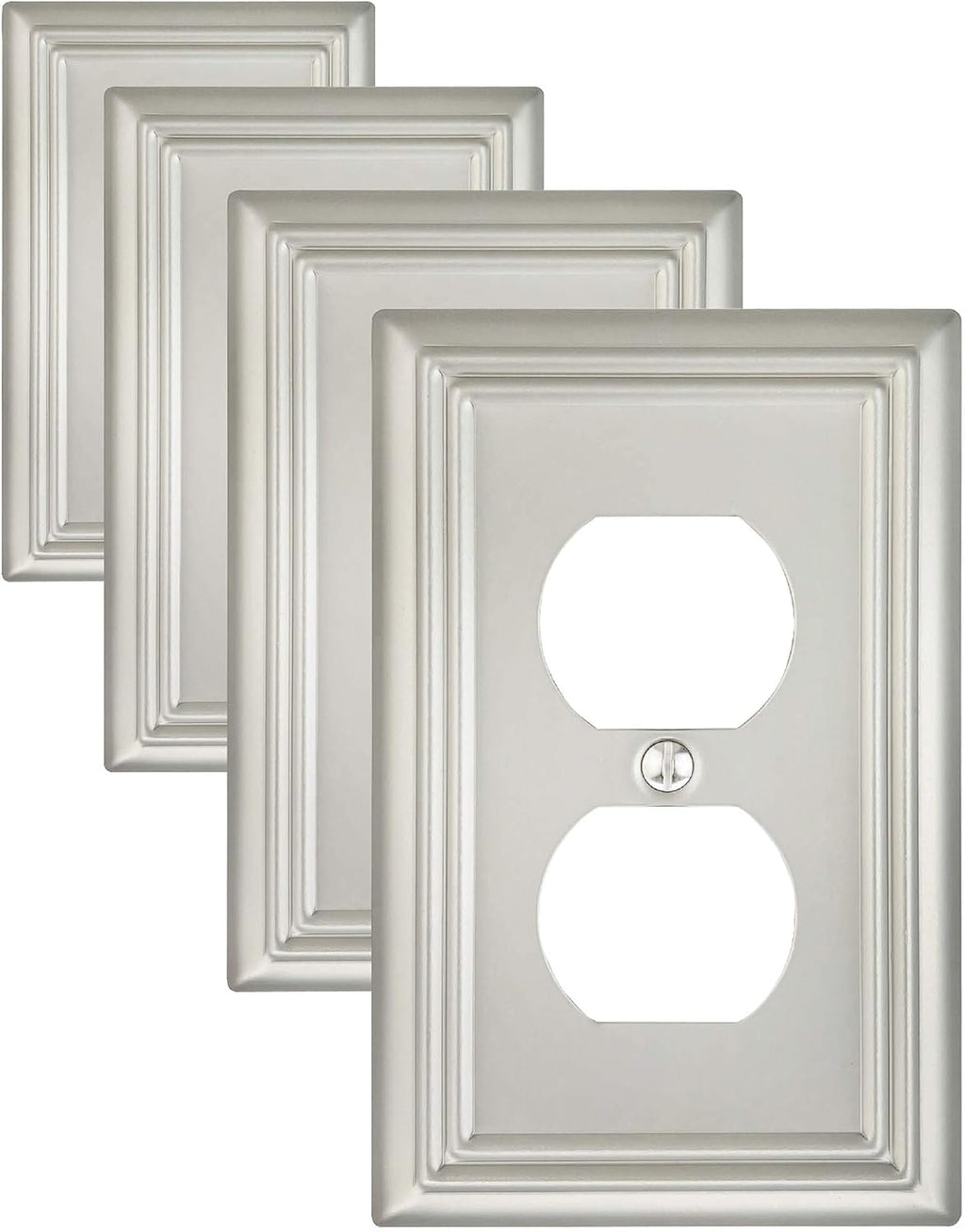 4-Pack Duplex Wall Plate, Satin Nickel Outlet Cover, Metal Electrical Outlet Cover Plate, 1-Gang, Midsize, A031 Series