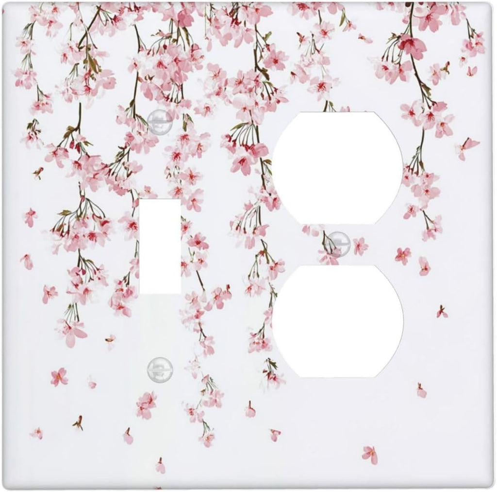 Wallplates Sakura Plant Floral Pink Flowers 1 Toggle 1 Duplex Switch Plate Electrical Gfci Faceplate Decorative Light Switch Covers For Bed Room Living Room Decor