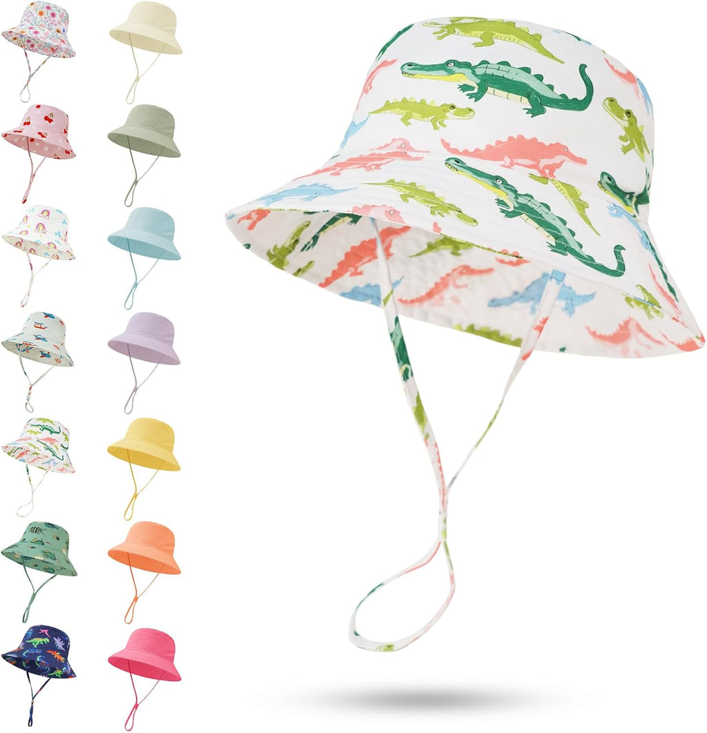 Baby Sun Hat 0-6 Years Toddler Boys Girls Adjustable Bucket Hats Kids Bucket Hats UPF 50+ Wide Brim Beach Swim Pool