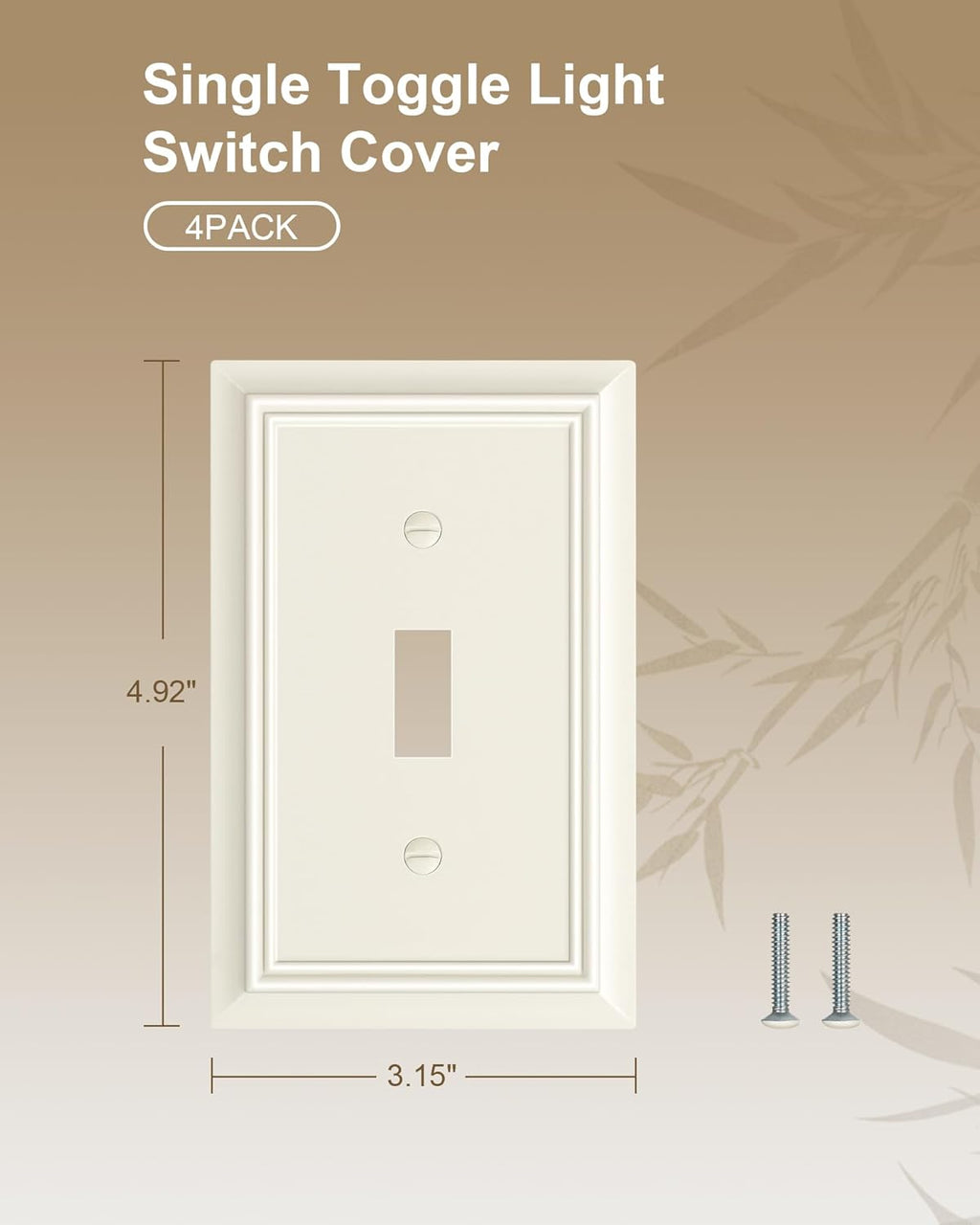 4-Pack Single Toggle Light Switch Cover Plate, Durable Natural Bamboo Fiber Decorative Switch Plate Covers, Light Almond 1 Gang Wall Plate, Corrosion Resistant