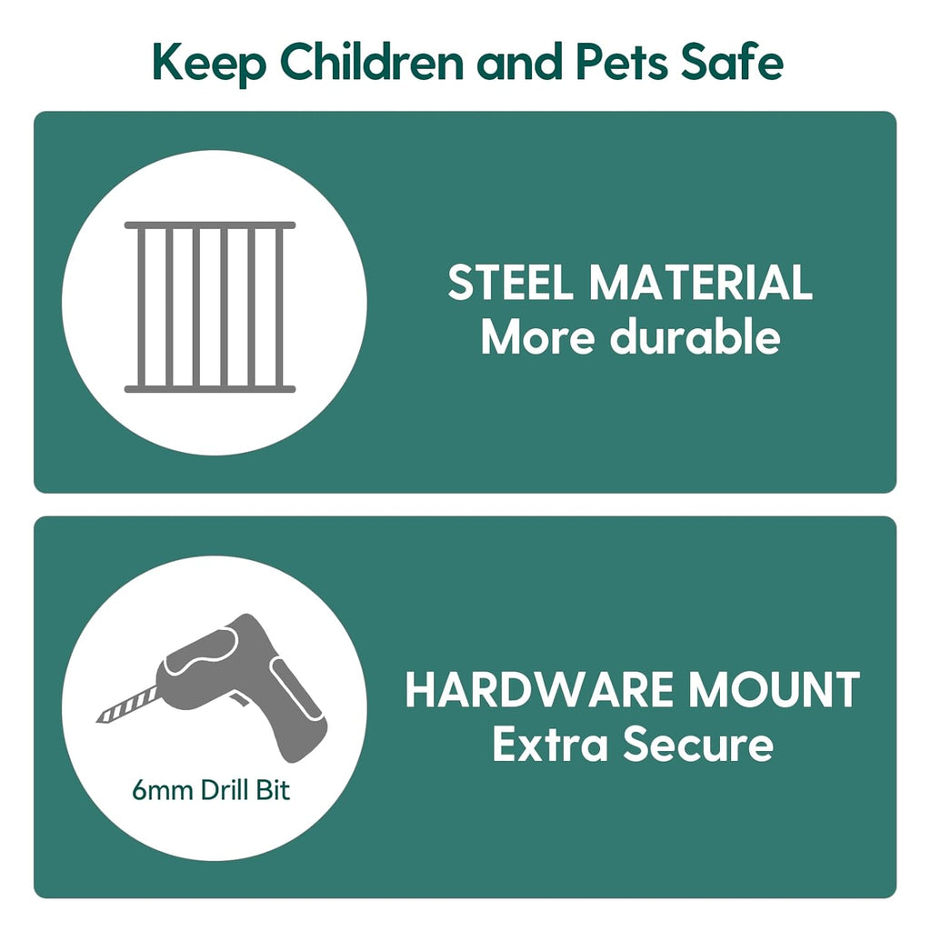 Babelio 26-43" No Bottom Bar Baby Gate for Babies, Elders and Pets, 2-in-1 Hardware Mount Dog Gate for The House, Stairs and Doorways, with Large Walk Thru Door, Grey