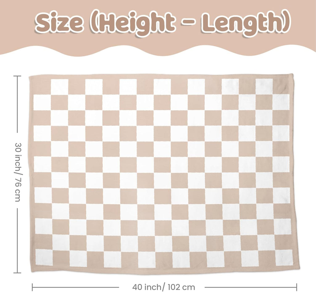 Checkered Minky Baby Blanket 30 x 40 Inches for Boys Girls, Soft Plush Receiving Blanket with Dotted Back, Gift for Toddler Newborn Infant Christmas Birthday Baby Shower