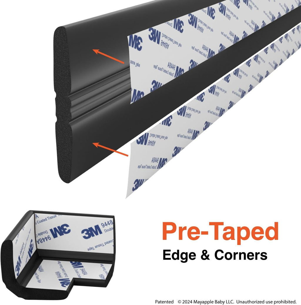 Roving Cove PreFit (Broad) Fireplace Edge Corner Protector (Extra Wide 9ft Edge 2 Corners), Baby Proofing Bumper Guards, Onyx Black, Pre-Taped, for Straight Surfaces - New & Improved