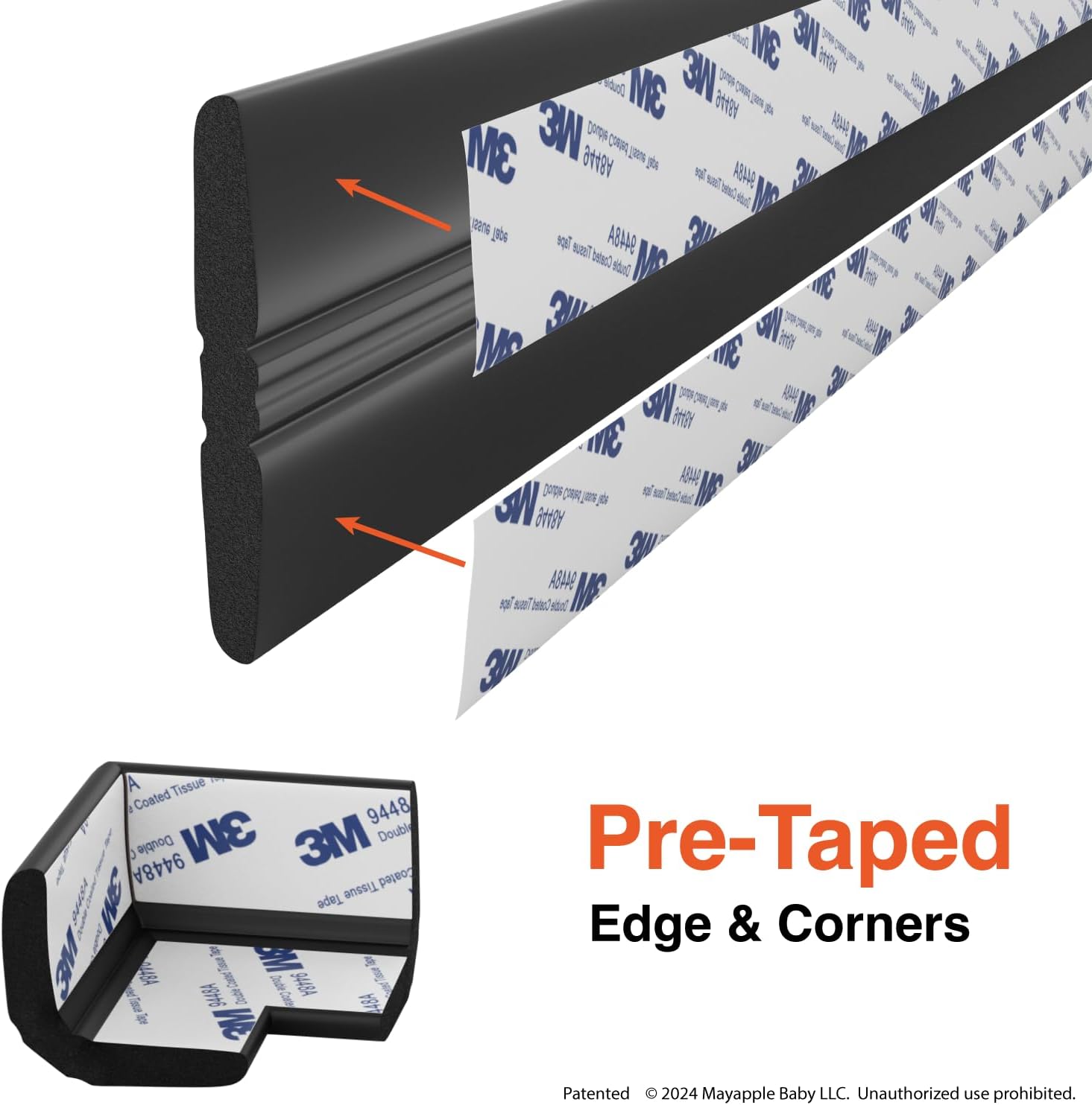 Roving Cove PreFit (Broad) Fireplace Edge Corner Protector (Extra Wide 9ft Edge 2 Corners), Baby Proofing Bumper Guards, Onyx Black, Pre-Taped, for Straight Surfaces - New & Improved