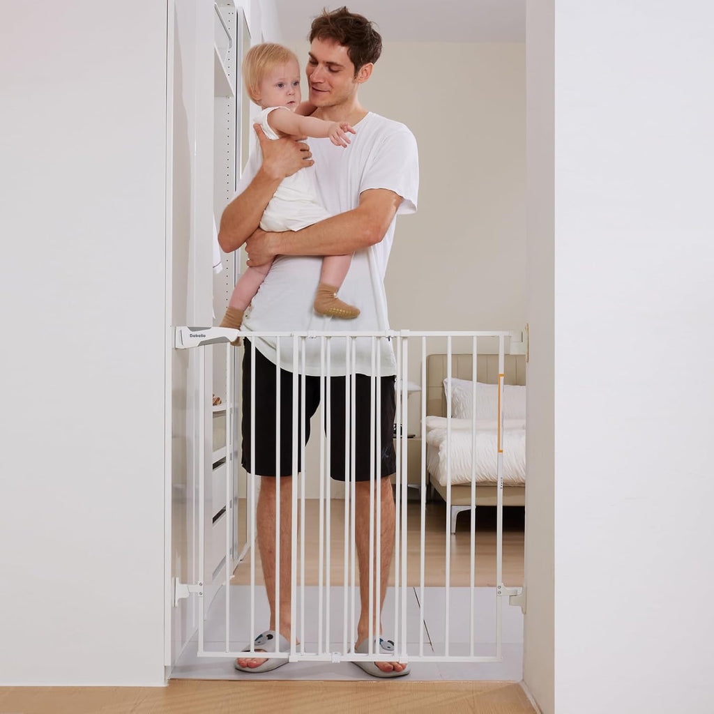Babelio 34" Extra Tall Baby/Dog Gate with No Threshold Design Walk Thru Door, 26-43" Auto Close Safety Gate for Babies, Elders and Pets, Fits Doorways, Stairs, and Entryways, White