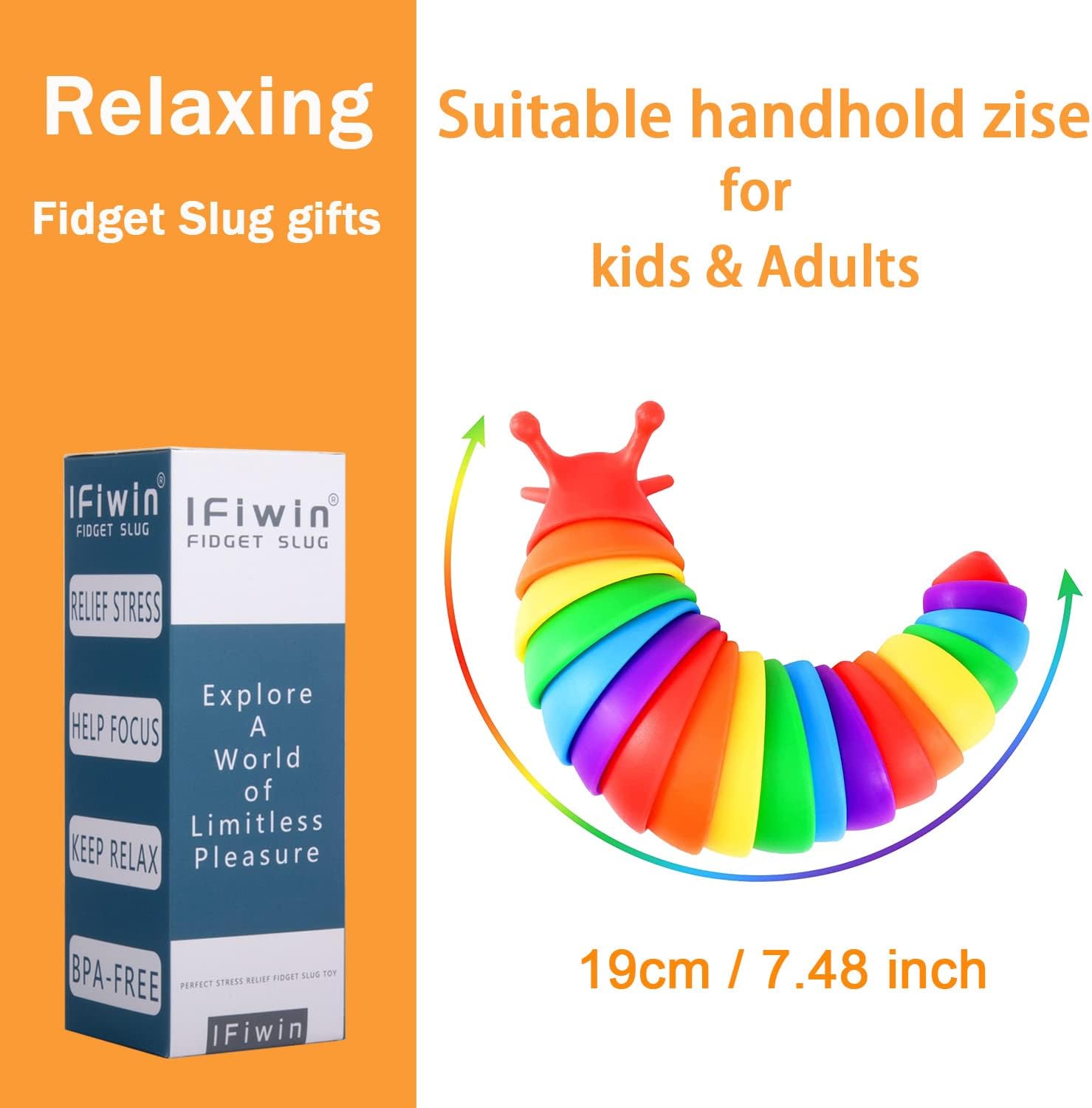 IFiwin Fidget Slug, Sensory Slug Fidget Toys for Autistic Kids & Adults, Autism Sensory Toys, Stress Toys, Toddler Toys, Birthday Gifts for Kids Aged 3+, Exercise Wrist & Stress Relief, ADHD Toys