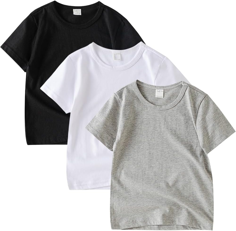3 Pack Kids T-Shirt Cotton Short Sleeve Tee Shirts for Unisex Boys and Girls Toddler Summer Crew Neck Tops