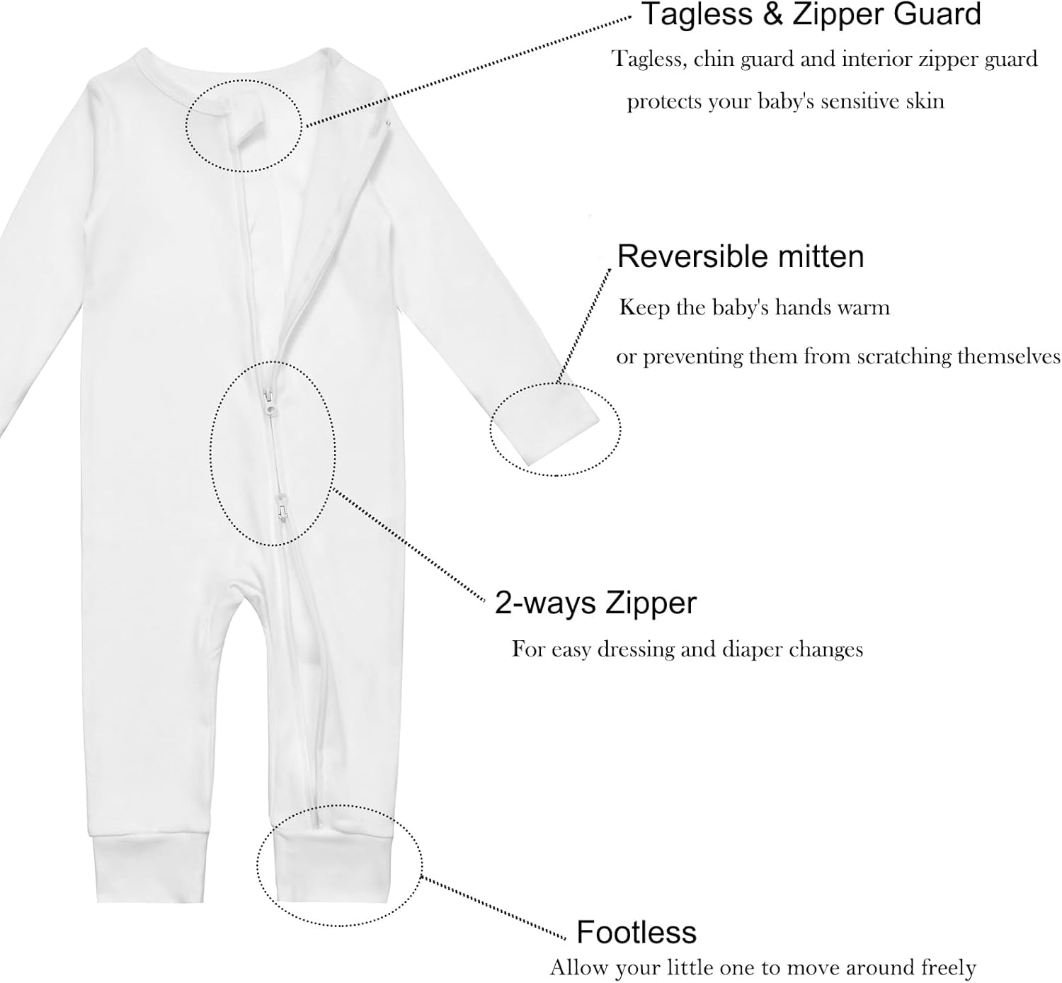 Aablexema 3-Pack Organic Cotton Baby Footless Pajamas with Mitten Cuffs, 2-Way Zipper Romper Sleepers