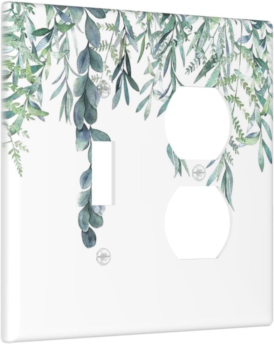 Eucalyptus Leaves Greenery Vine Flowers Simplicity Wallplates 1 Toggle 1 Duplex Switch Plate Electrical GFCI Faceplate Decorative Light Switch Covers for Bed Room Living Room Decor